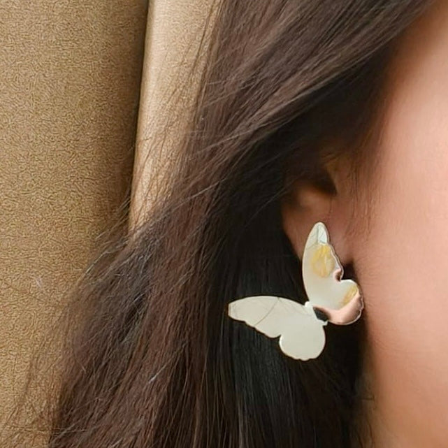 Reflective Silver Metal Butterfly Earrings