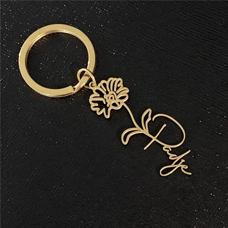 Elegant Rose Name Keychain