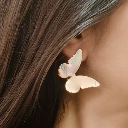 Reflective Rose Gold Metal Butterfly Earrings