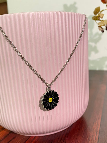 Black Daisy Charm Necklace