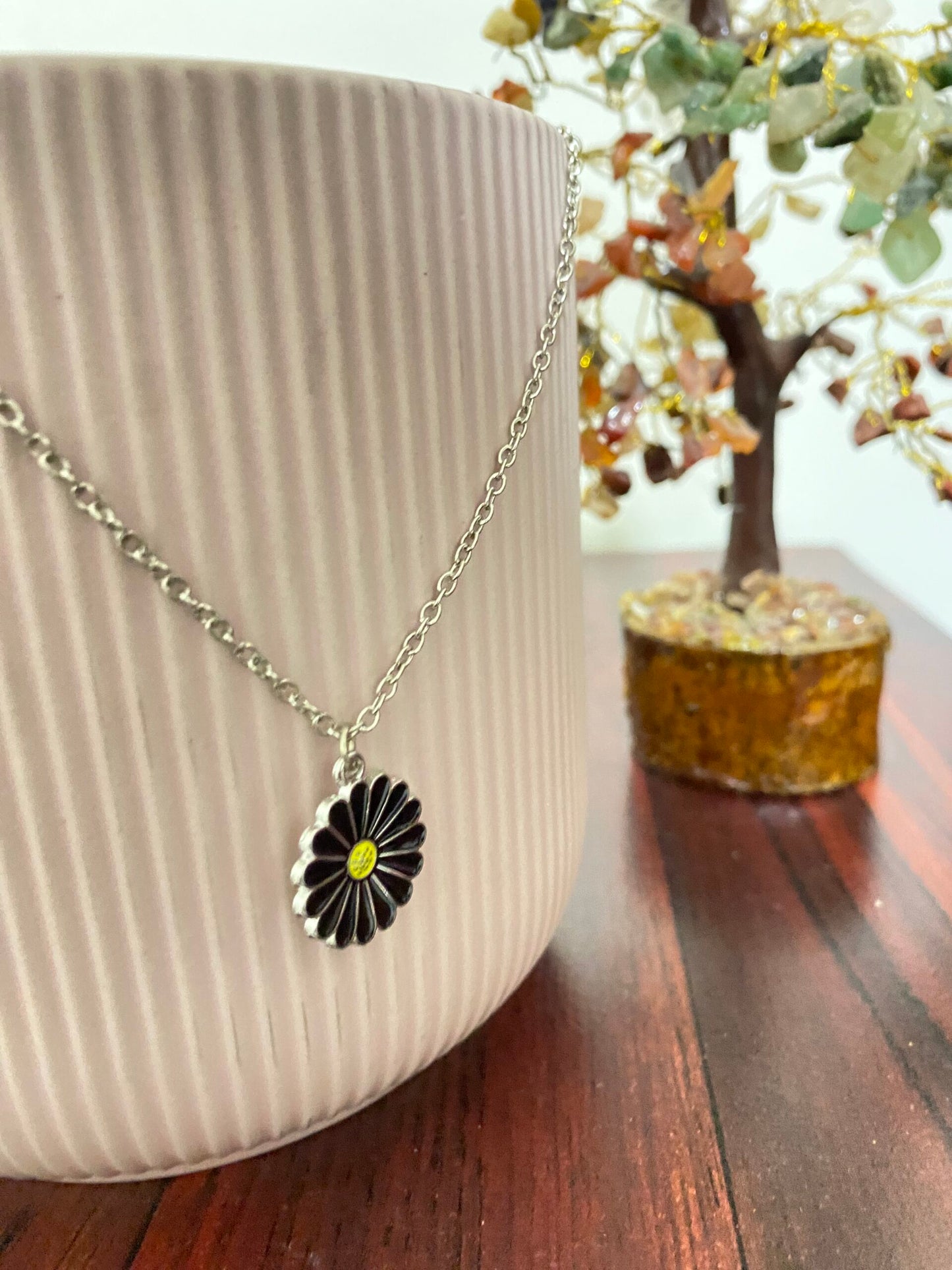 Black Daisy Charm Necklace