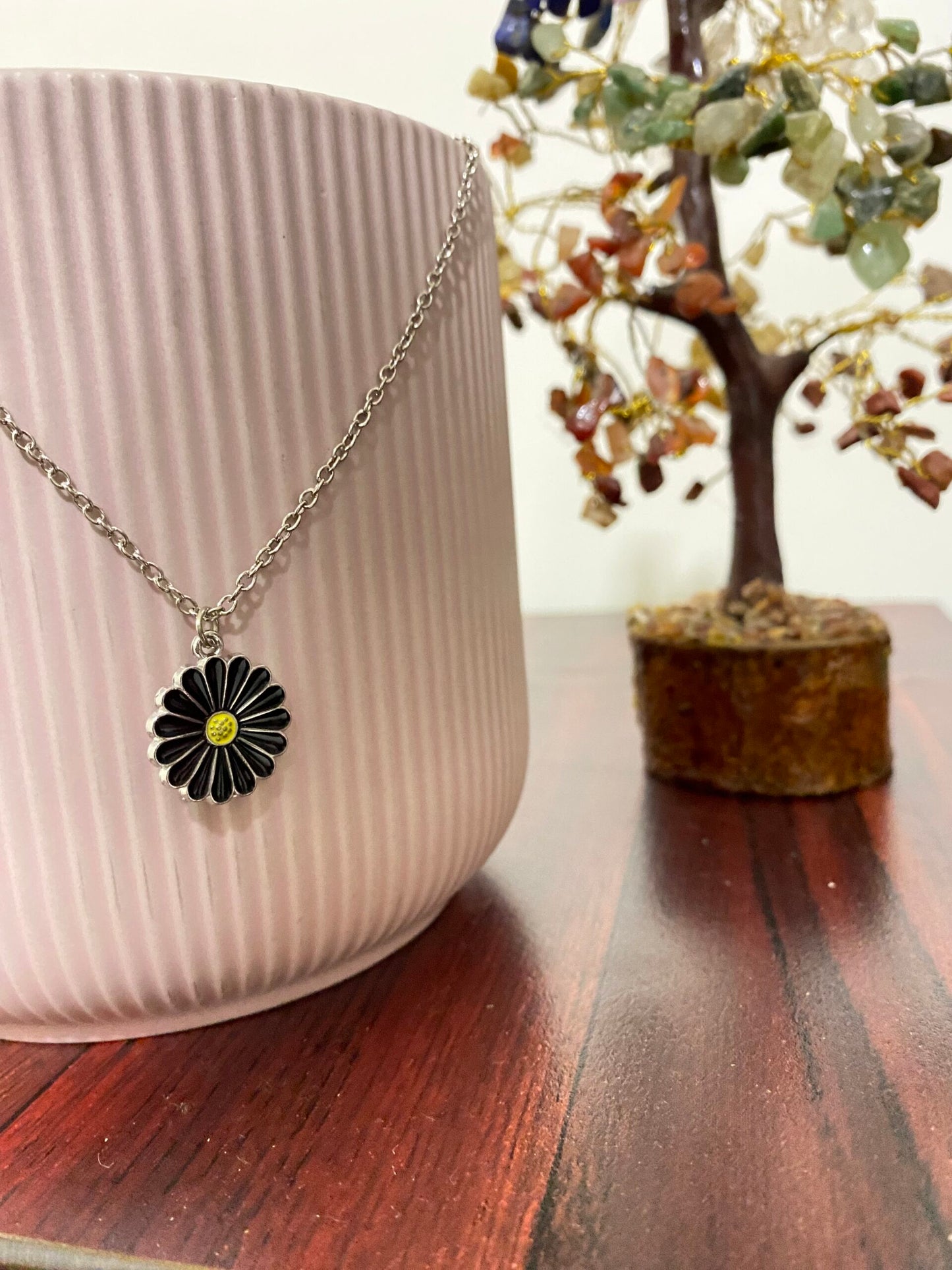 Black Daisy Charm Necklace