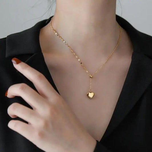 18K Gold Plated Link Chain Y-Shaped Love Heart Pendant Necklace