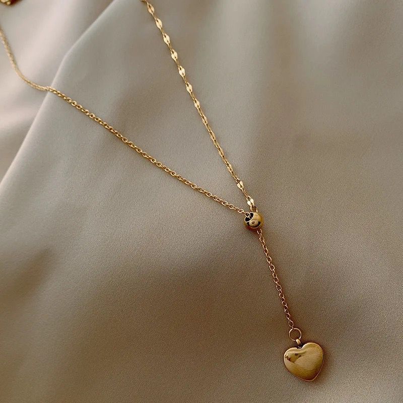 18K Gold Plated Link Chain Y-Shaped Love Heart Pendant Necklace