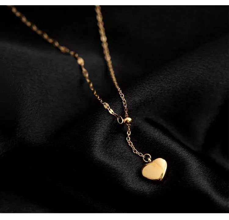 18K Gold Plated Link Chain Y-Shaped Love Heart Pendant Necklace