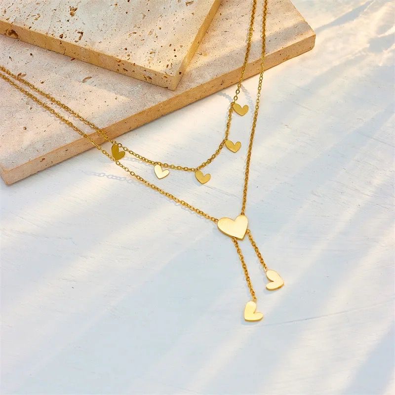 18k Gold Plated Heart Shape Tassel Necklace