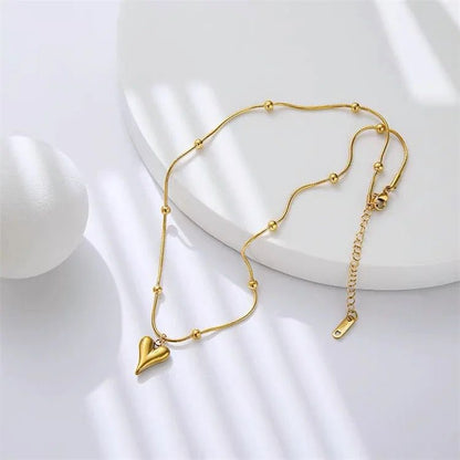 Heart Pendant Necklace – Stainless Steel 18K Gold Plated Jewelry for Women