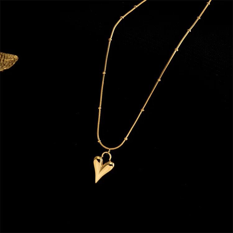 Heart Pendant Necklace – Stainless Steel 18K Gold Plated Jewelry for Women