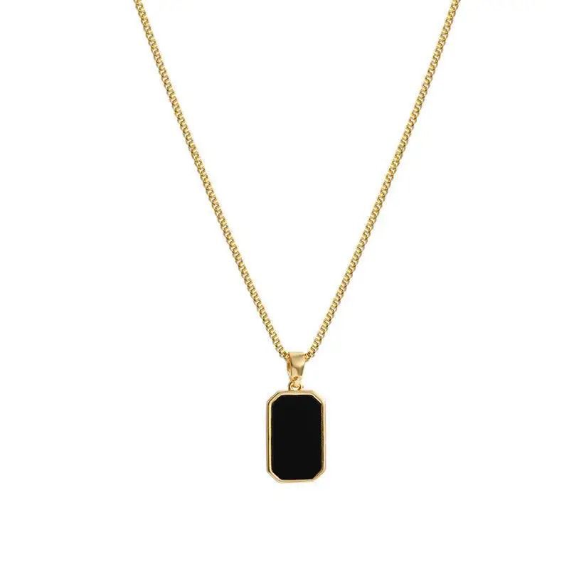 18k Gold-Plated Rectangle & Square Black Pendant Necklace