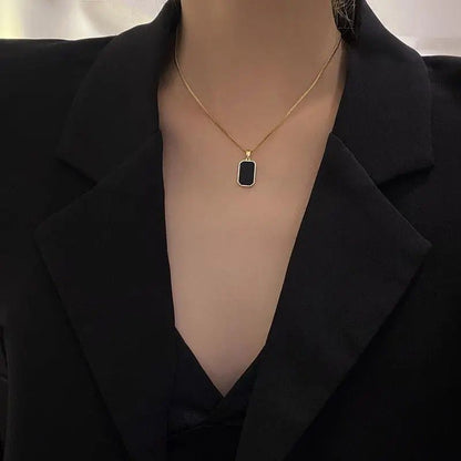 18k Gold-Plated Rectangle & Square Black Pendant Necklace