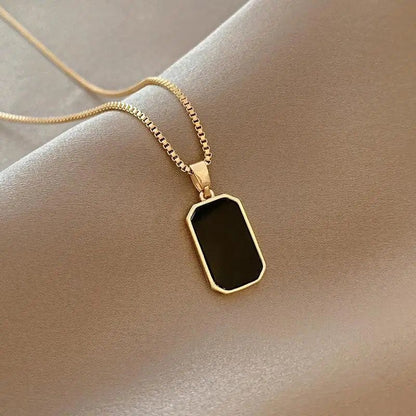 18k Gold-Plated Rectangle & Square Black Pendant Necklace