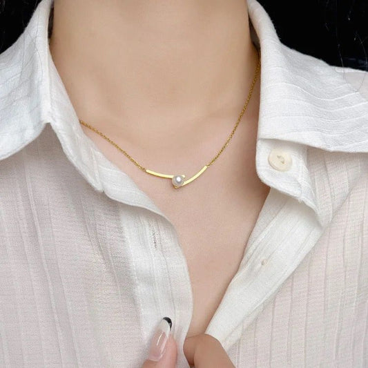 18k Gold-Plated Pearl Geometric Pendant Necklace