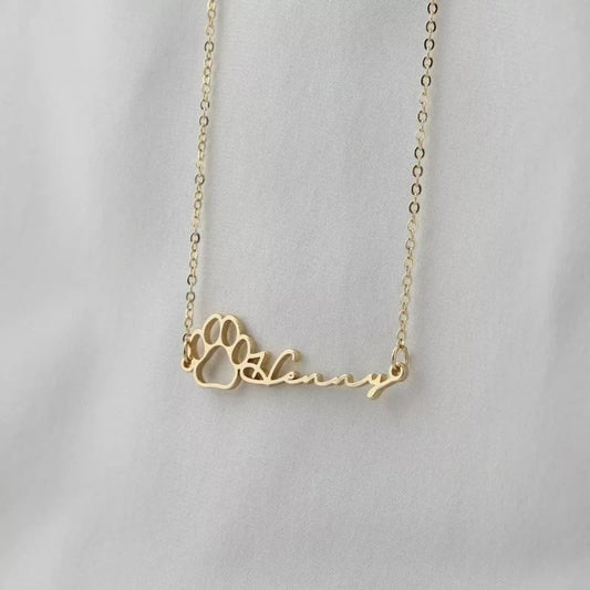 Playful Panda Footprint Signature Name Necklace