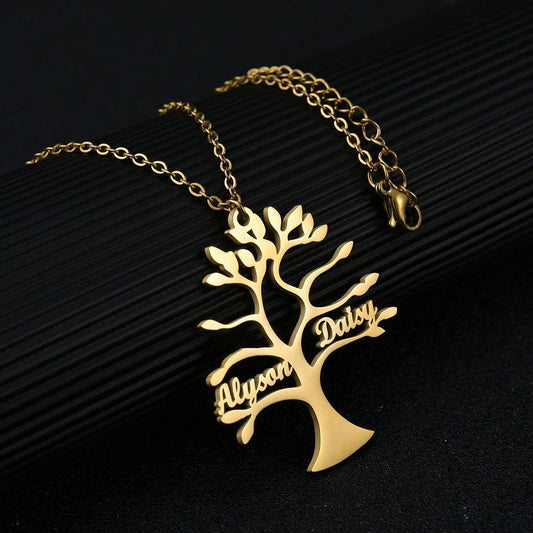 Evergreen Love Tree Couple Name Necklace - Rooted in Forever