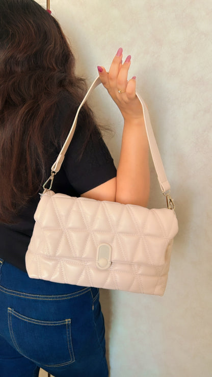 Creamy Quilted Elegance Crossbody Bag - Cream