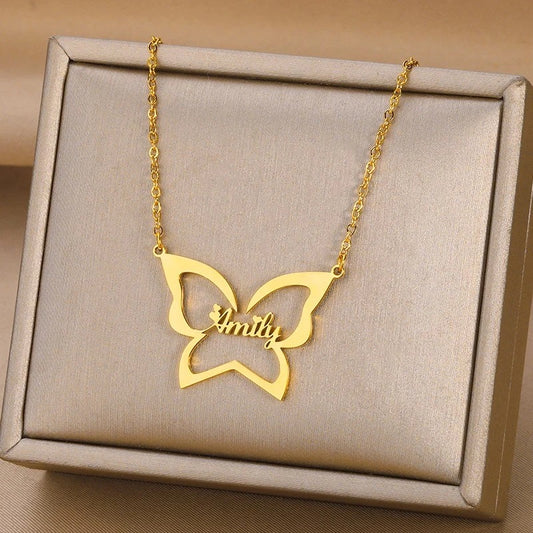 Fluttering Wings Custom Name Necklace