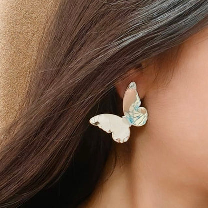 Reflective Silver Metal Butterfly Earrings