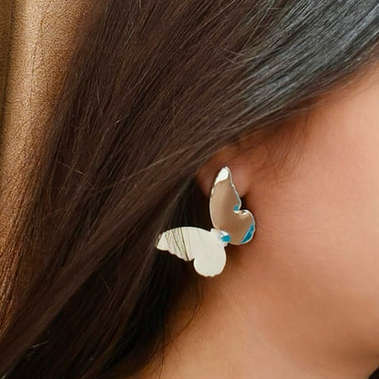 Reflective Silver Metal Butterfly Earrings