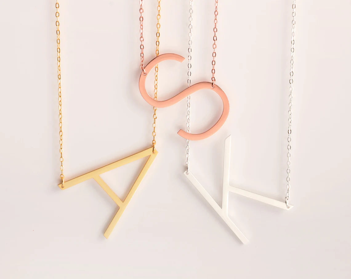 "Bold Letter" Oversized Initial Sideways Necklace