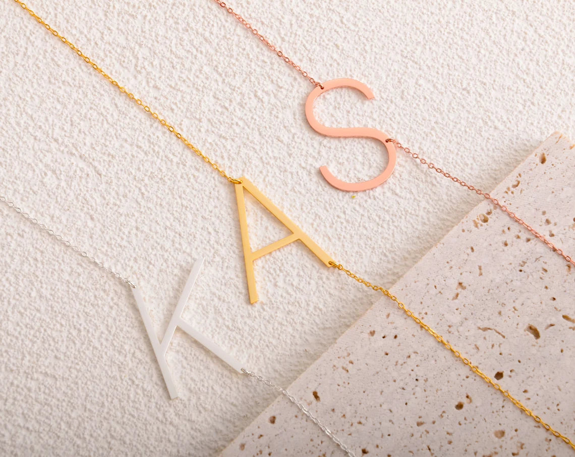 "Bold Letter" Oversized Initial Sideways Necklace