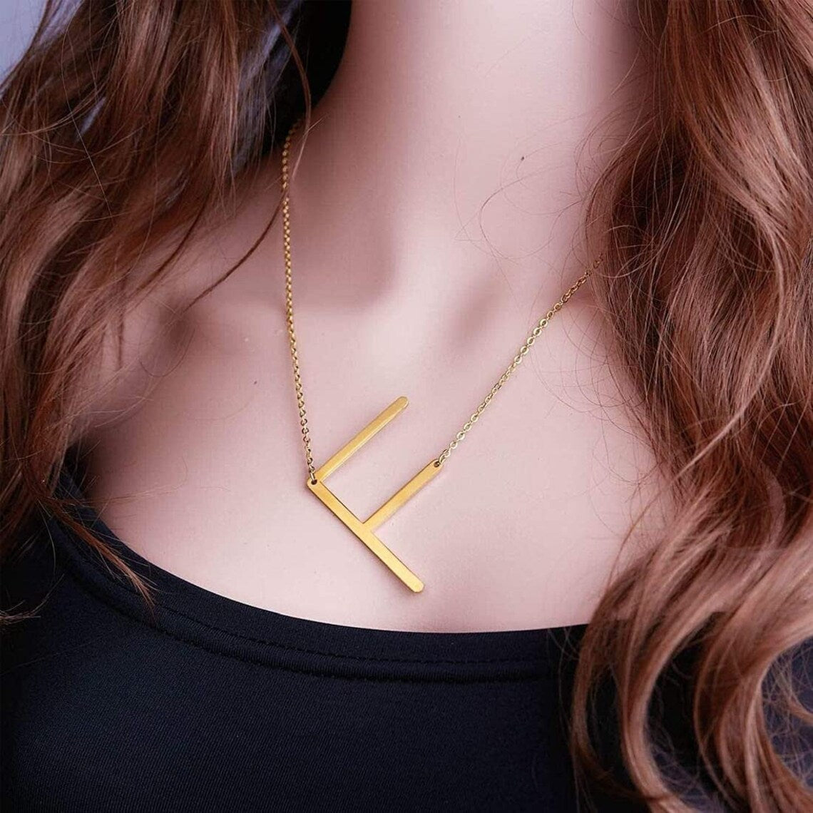 "Bold Letter" Oversized Initial Sideways Necklace