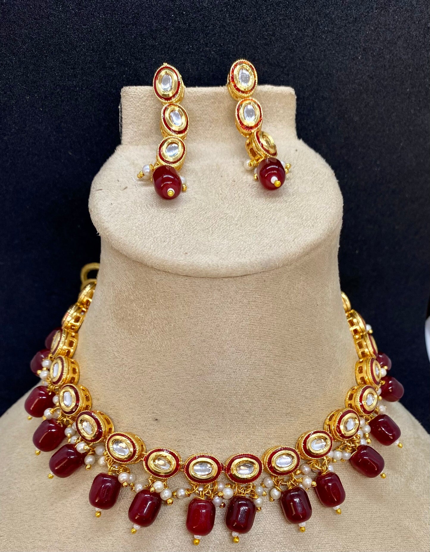 Maroon Kundan Set