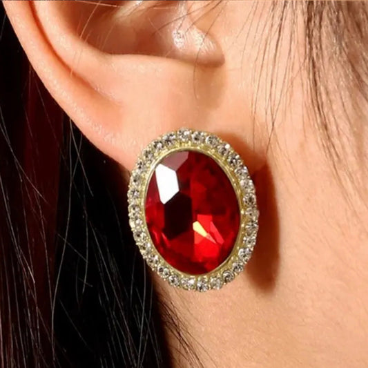 Vintage Oval Red Crystal Stud Earrings