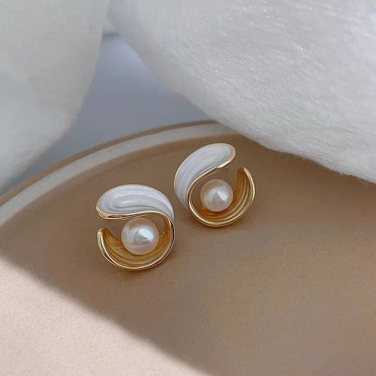 Vintage Pearl Swirl Stud Earrings