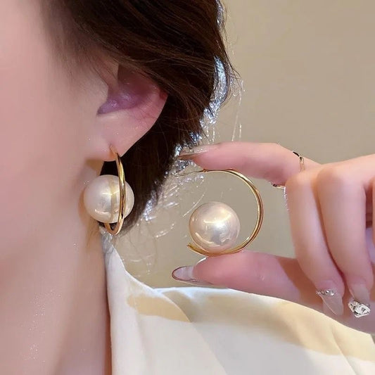 Modern Hoop Pearl Earrings