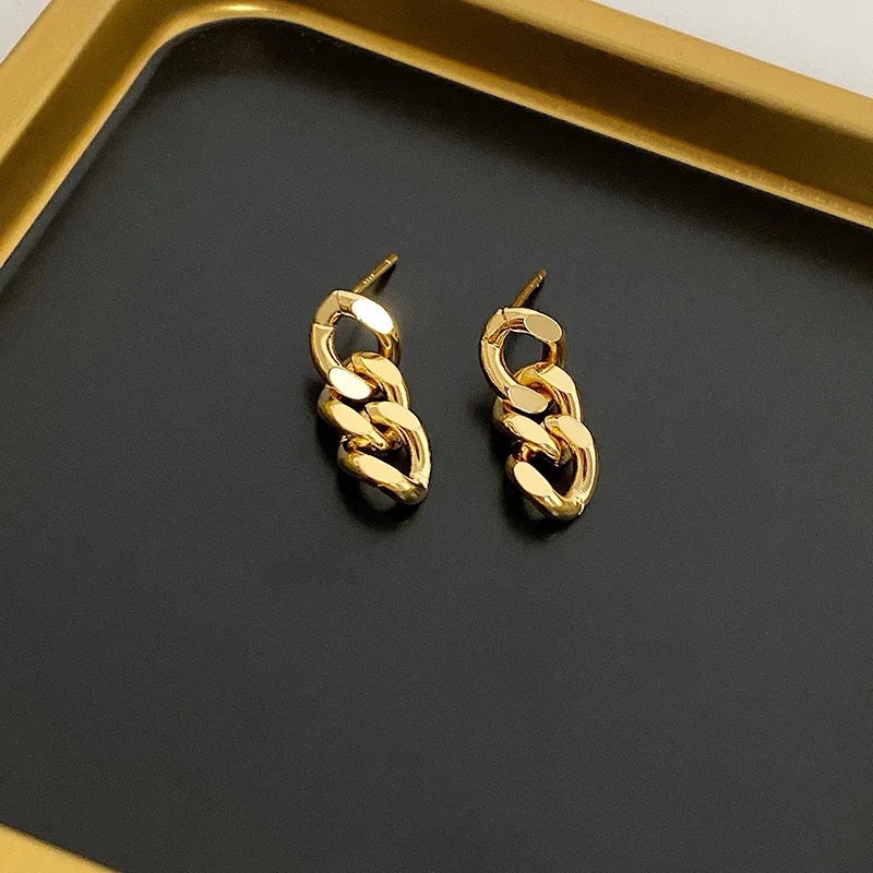 Gold Plated Cuban Link Chain Earrings