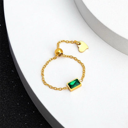 18k Gold Plated Vintage Emerald Rhinestone Adjustable Ring