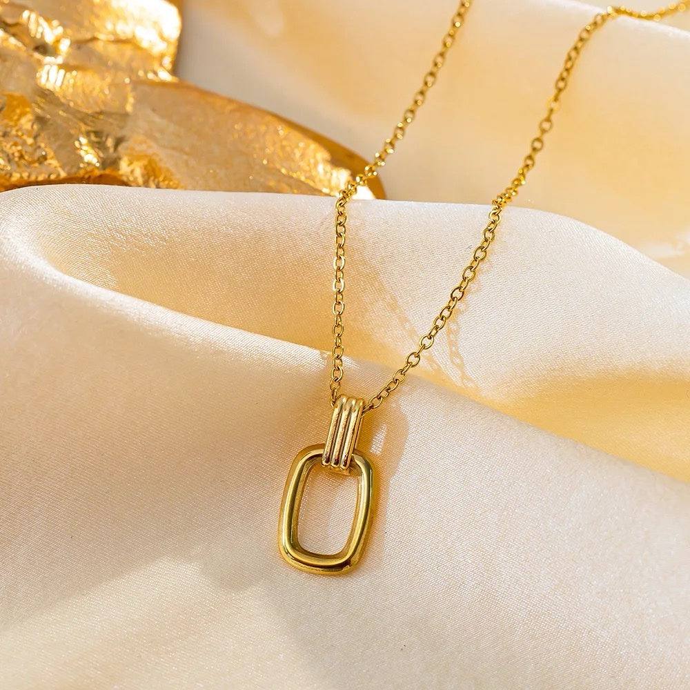 18K Gold Titanium Steel Geometric Hollow Necklace