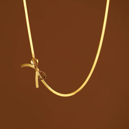 18K Gold Plated Stainless Steel Bow Knot Pendant Snake Chain Choker Necklace