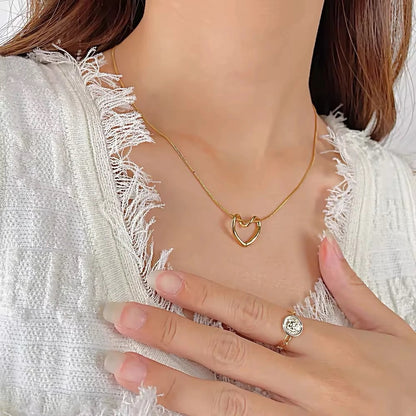 Heart-Shaped 18K Gold Plated Hollow Pendant Necklace