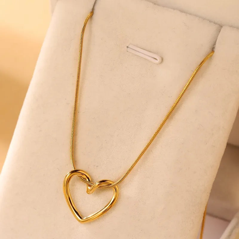 Heart-Shaped 18K Gold Plated Hollow Pendant Necklace