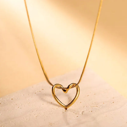 Heart-Shaped 18K Gold Plated Hollow Pendant Necklace