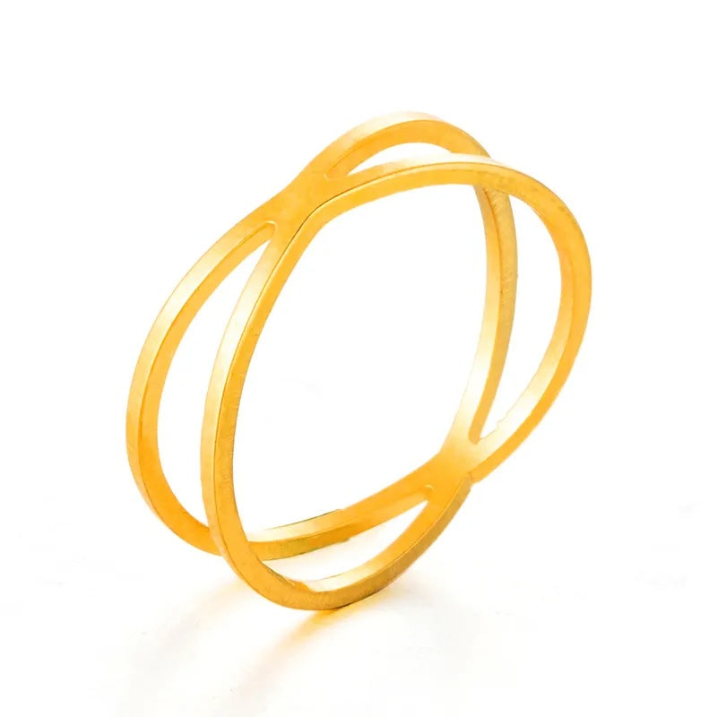 Stylish Round Stainless Steel Adjustable Loop Ring - Golden