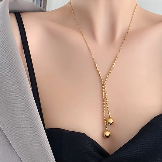 Modern Korean Style Round Dot 18K Gold Plated Titanium Steel Necklace