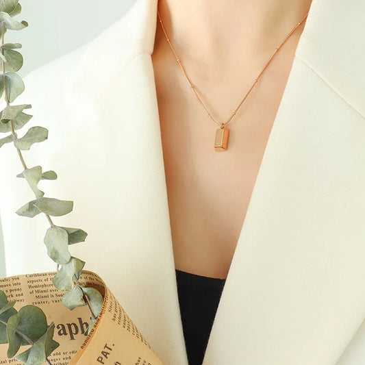 Minimalist 18k Gold Plated Rectangle Pendant Necklace