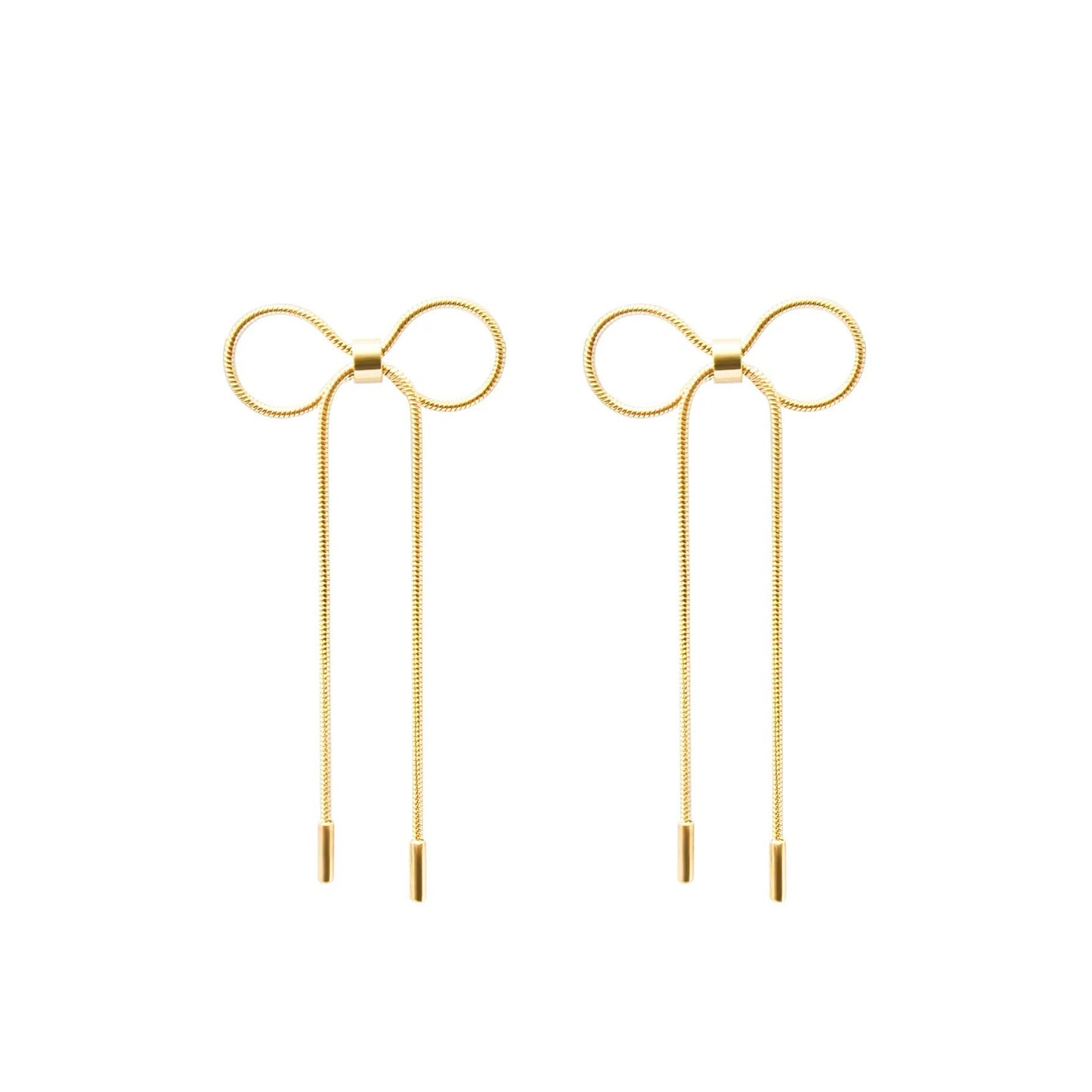 18k Gold Plated Minimalist Bow Tassel Earrings - Snake Chain Design