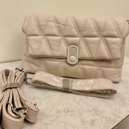 Creamy Quilted Elegance Crossbody Bag - Cream