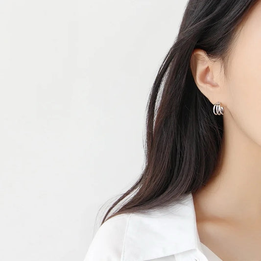 Petite Silver Triple Circle Earrings