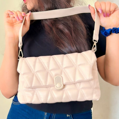 Creamy Quilted Elegance Crossbody Bag - Cream